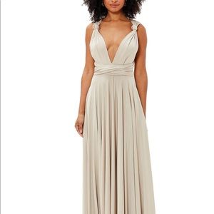 Twobirds classic ball gown oyster bridesmaid wedding guest dress